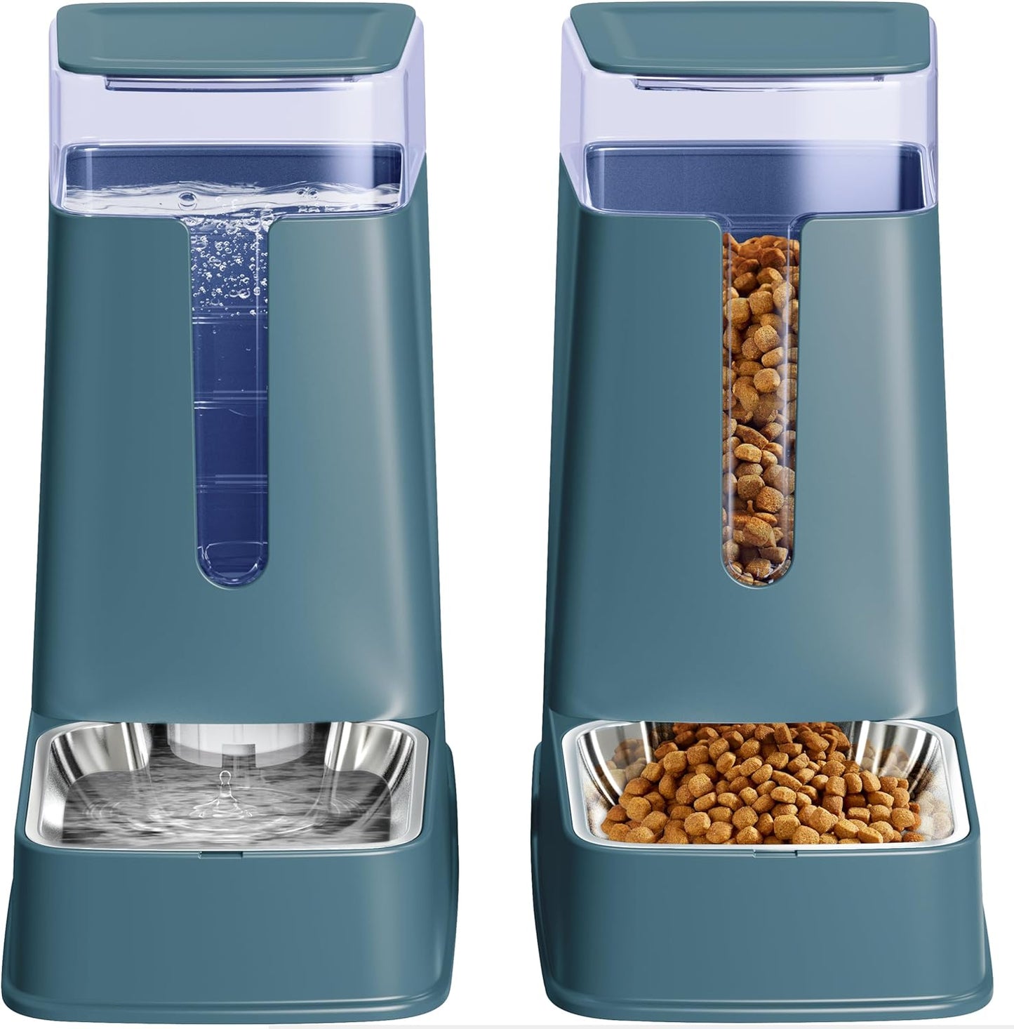 Automatischer Futter- und Wasserspender Set, cyan stainless steel