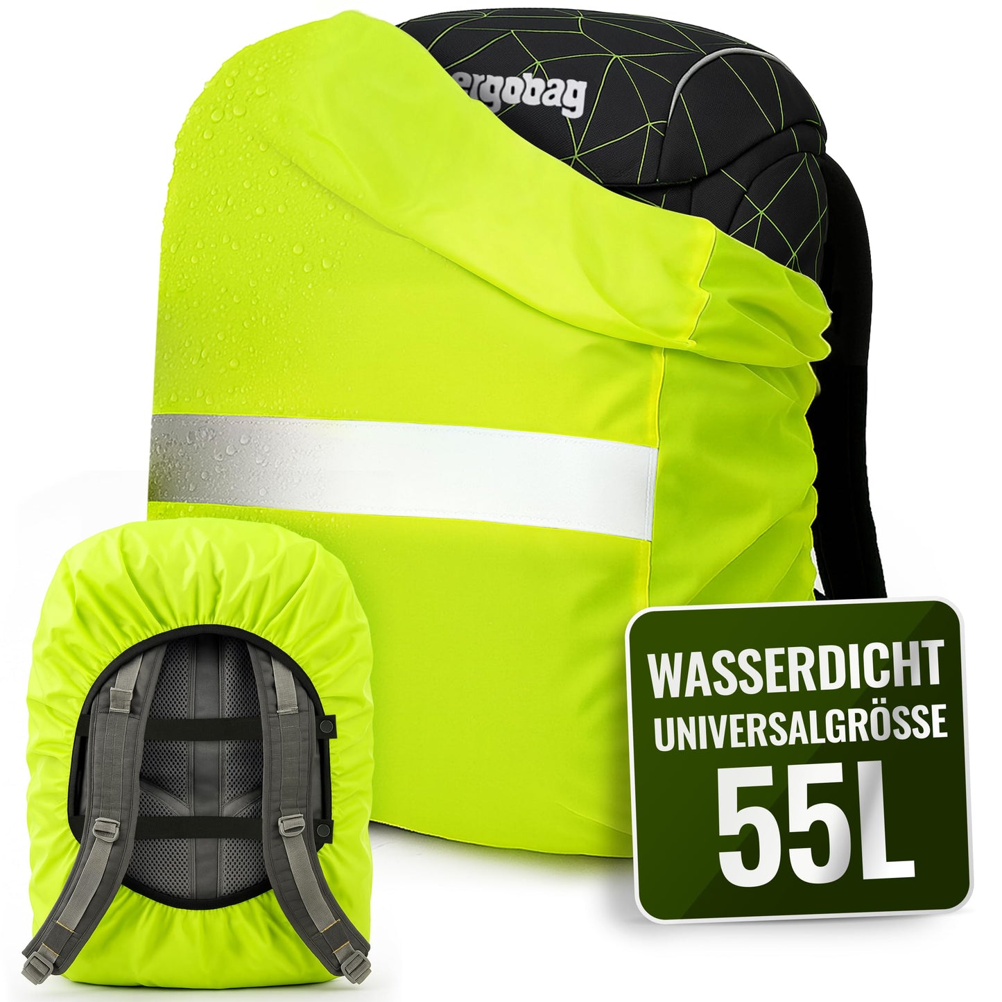 Regenschutz für Rucksack Wasserdicht & Winddicht, 55 L, Neon Gelb