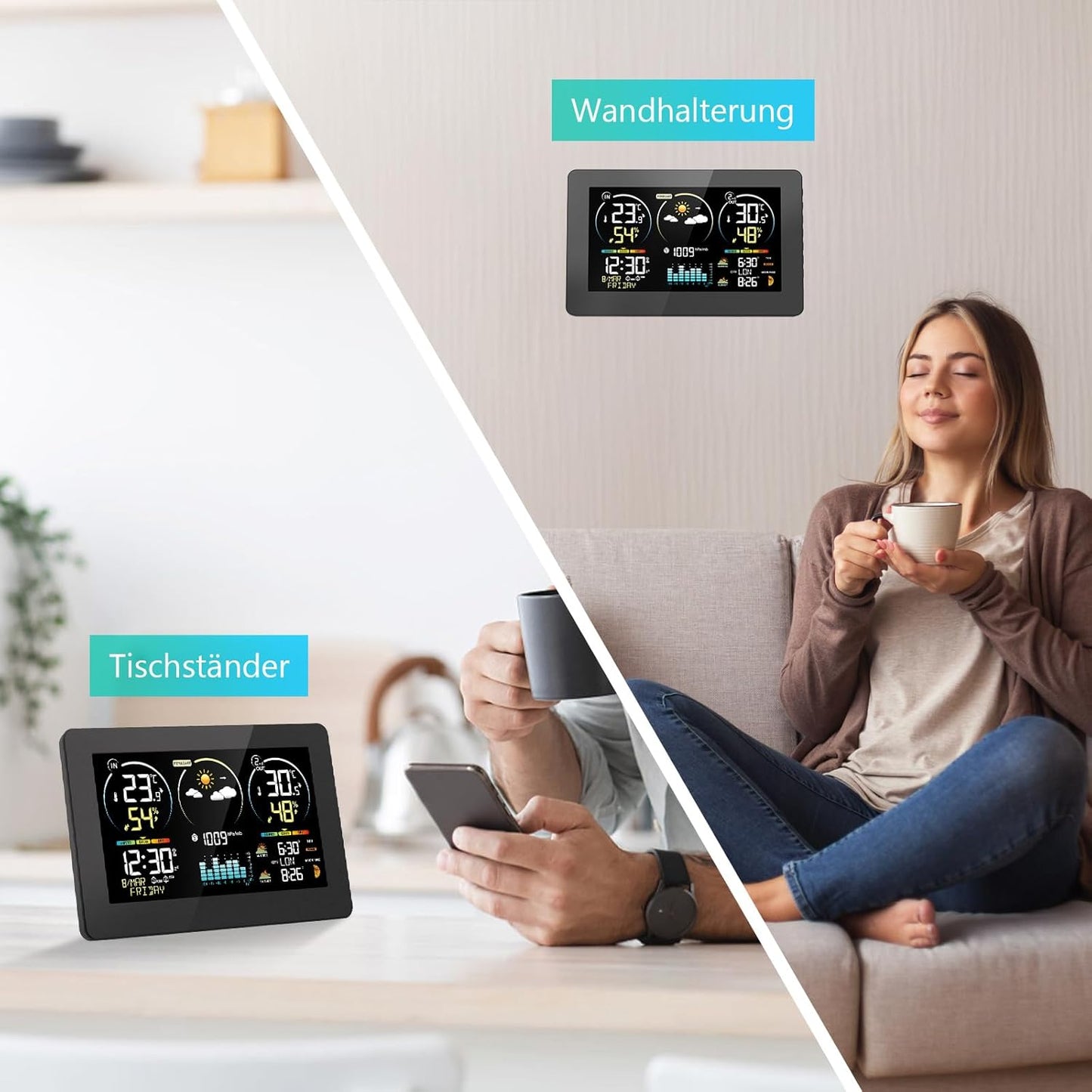 Funk-Wetterstation mit Aussensensor und Farbdisplay