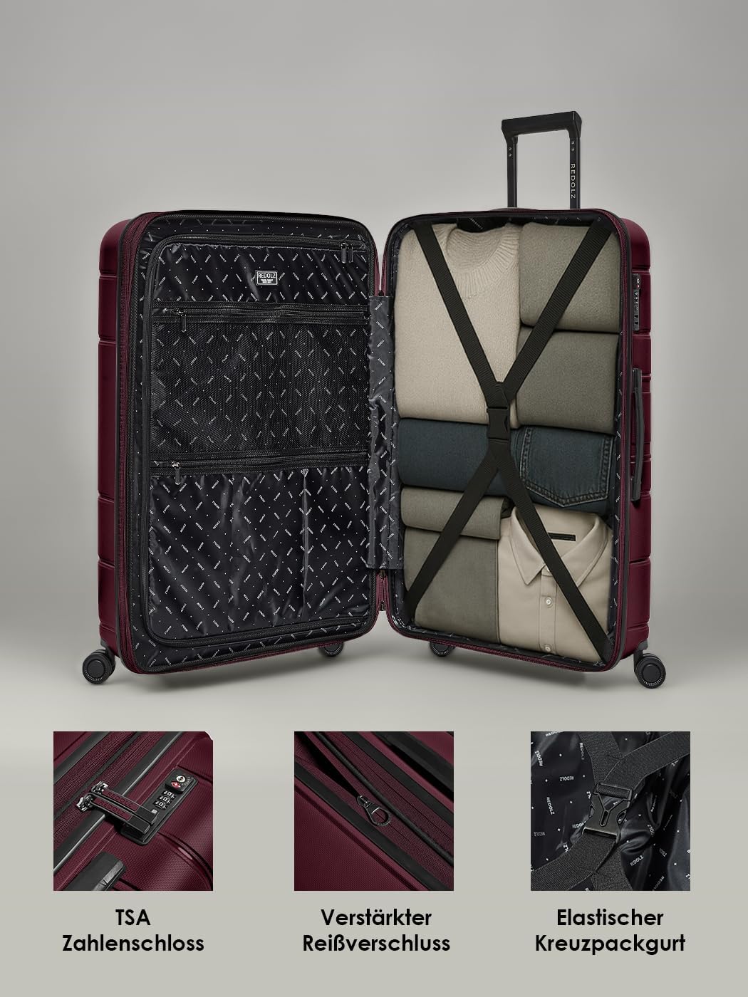 Essentials 11 4 Rollen Kofferset 3-teilig mit Dehnfalte, Burgundy Kofferset+ (3-teilig) erweiterbar