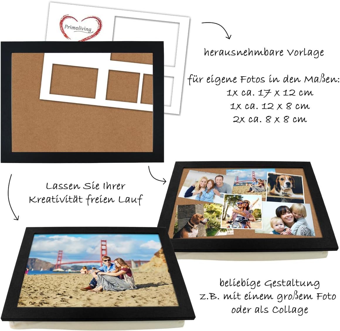 Knietablett mit Fotorahmen, 43 x 32,5 cm, Gold