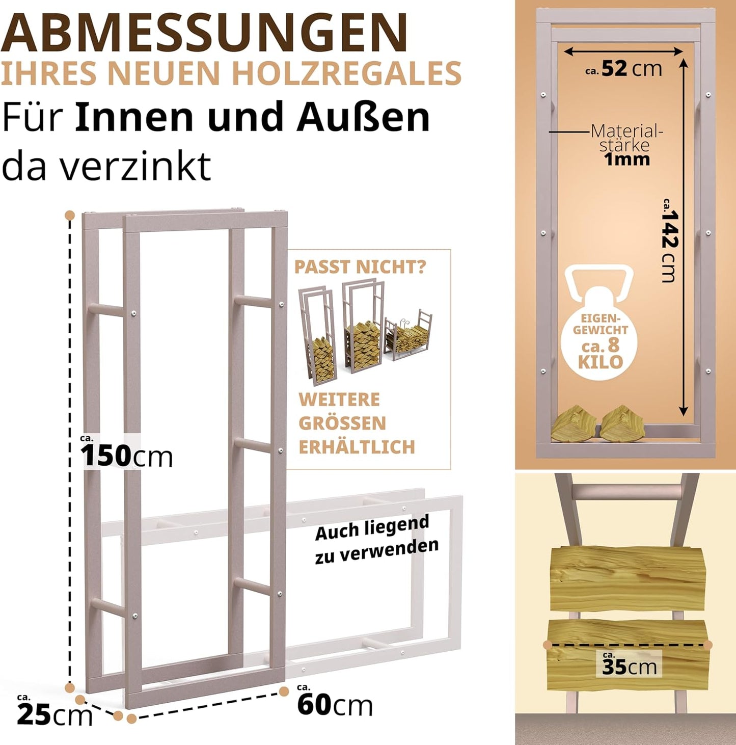Kaminholzregal, Ral 9001 Cremeweiss