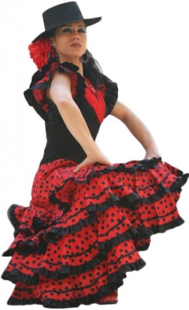 Spanisches Flamenco-Kleid für Damen, 40-42 Schwarz - Rot