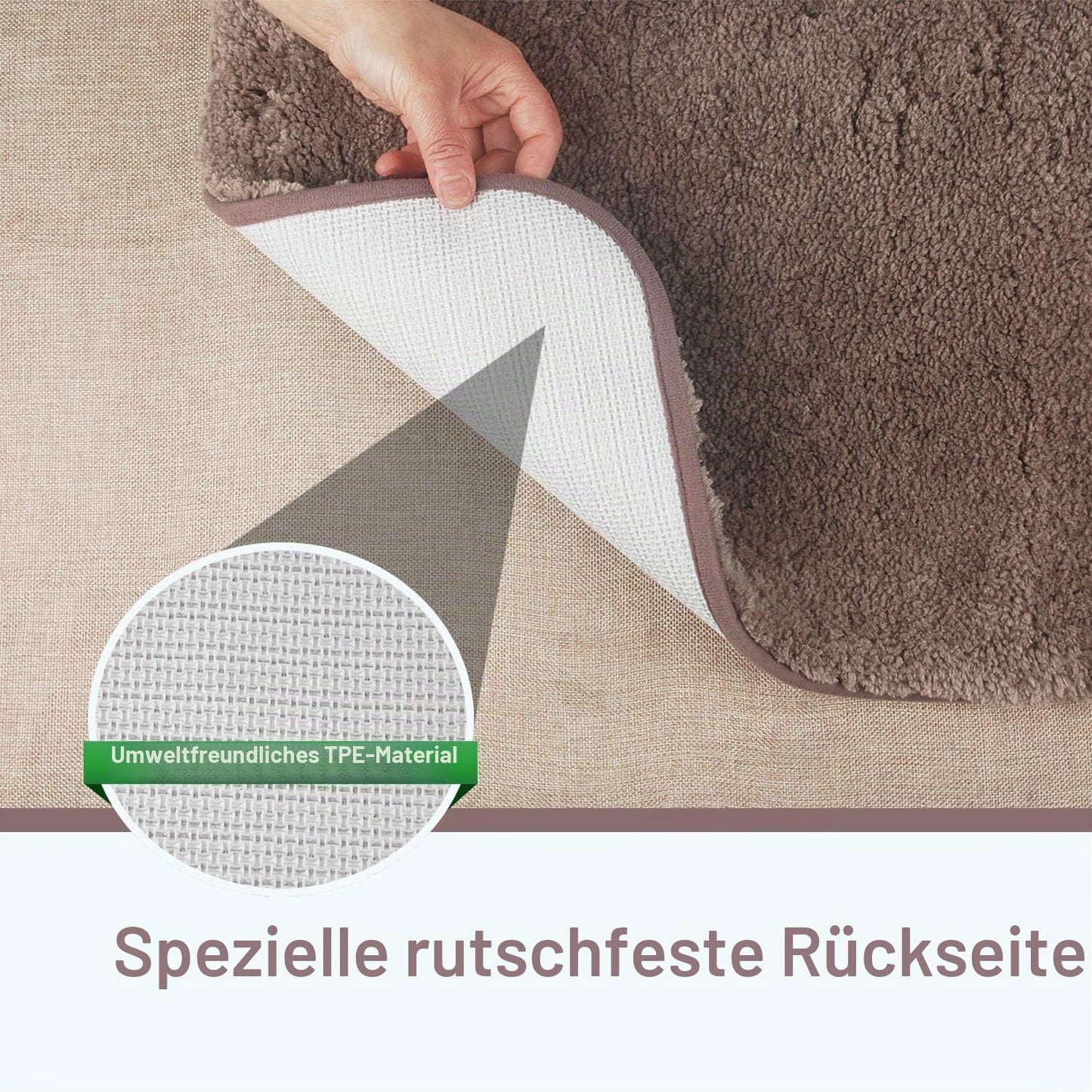 Rutschfester Hochflor Badteppich, maschinenwaschbar, 50 x 80 cm Dunkelbraun