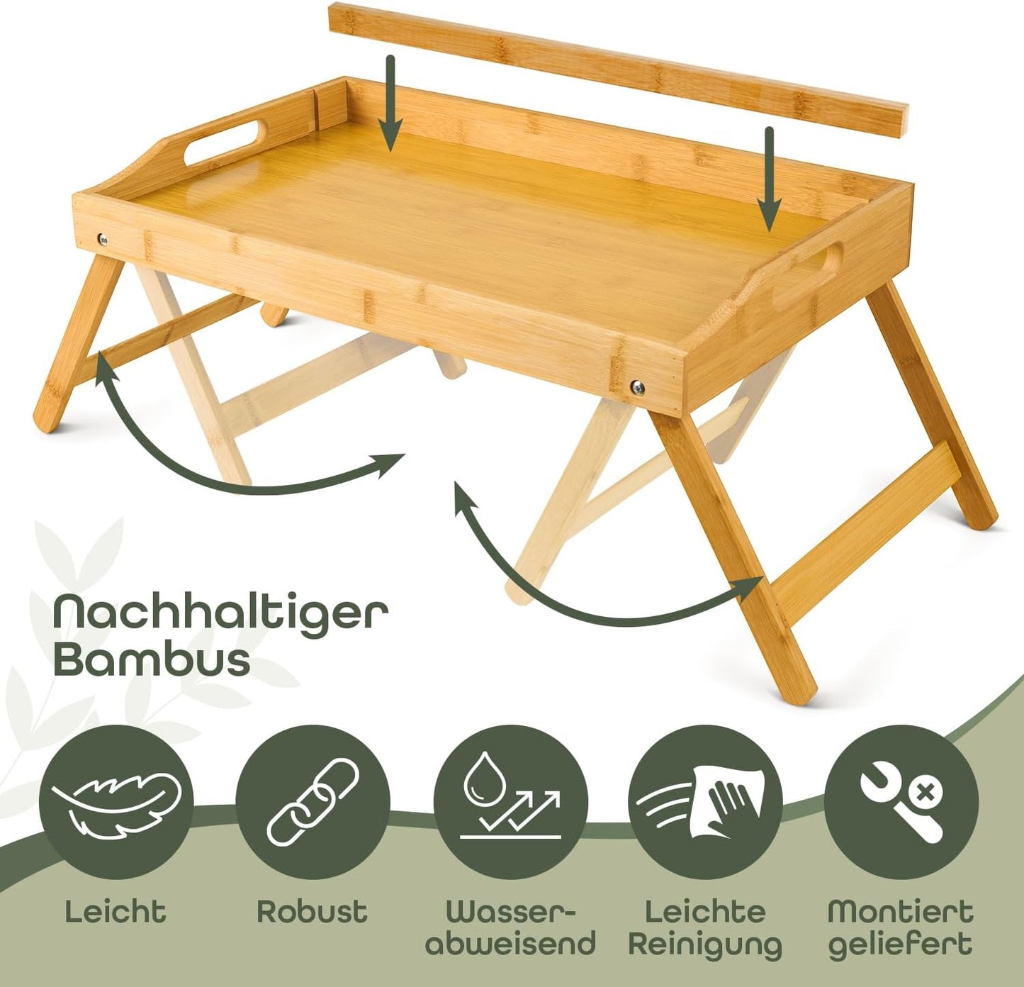 Klappbares Betttablett mit Tablet-Halterung, Natur