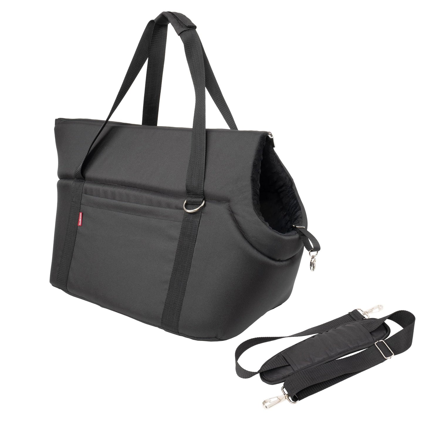 Faltbare Hundetragetasche XL bis 15 kg, XL Schwarz Schwarz/Minky