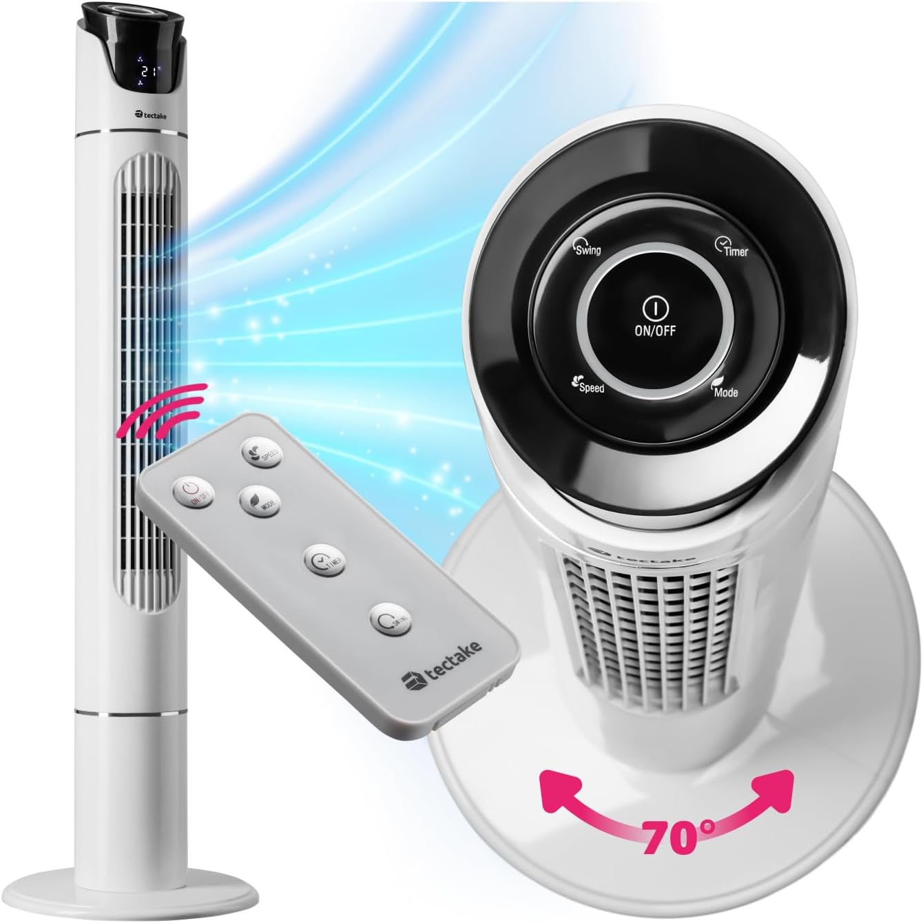 Turmventilator mit Fernbedienung und Timer, 31 x 110 cm