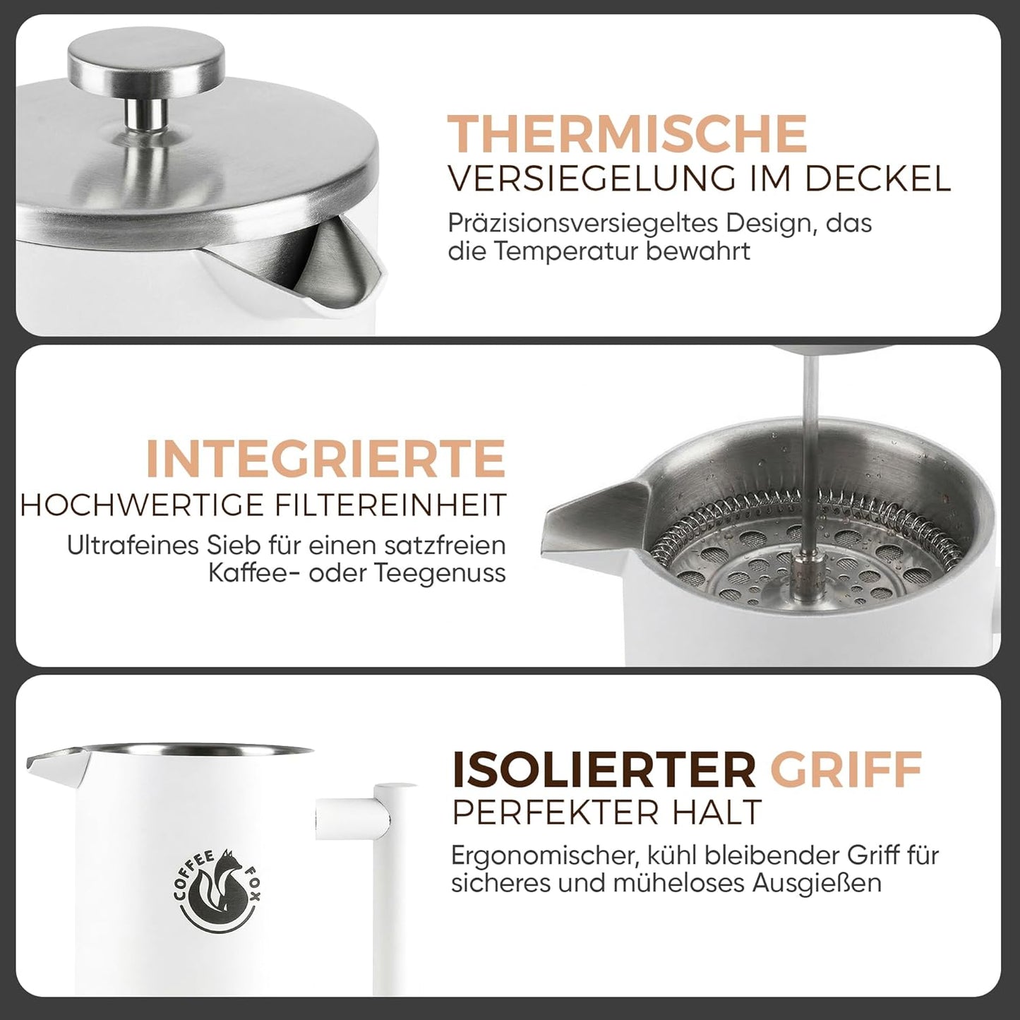 Französische Kaffeepresse, 1000 ml Weiss