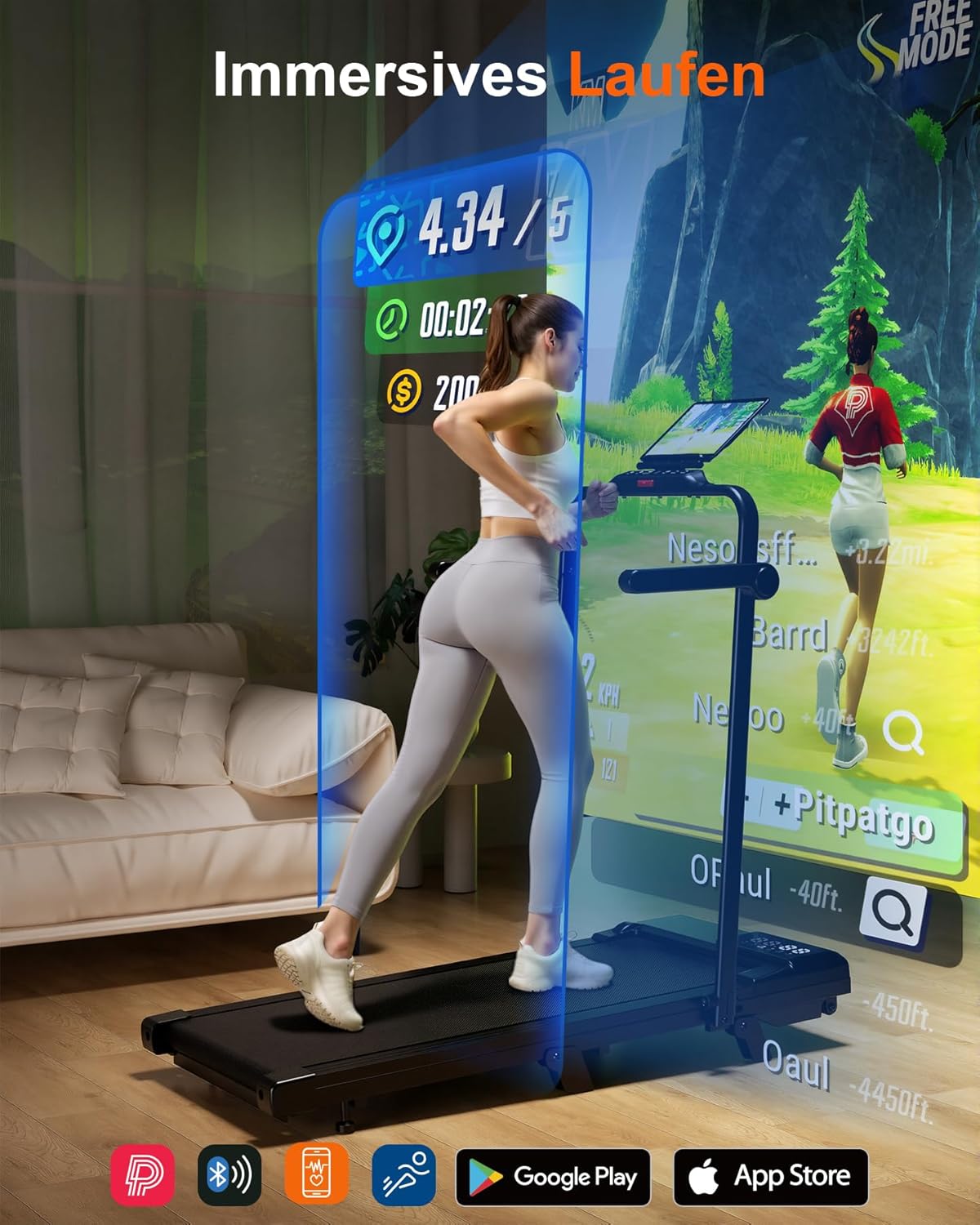 Walking Pad mit Steigung & App-Steuerung, 95cm Schwarz
