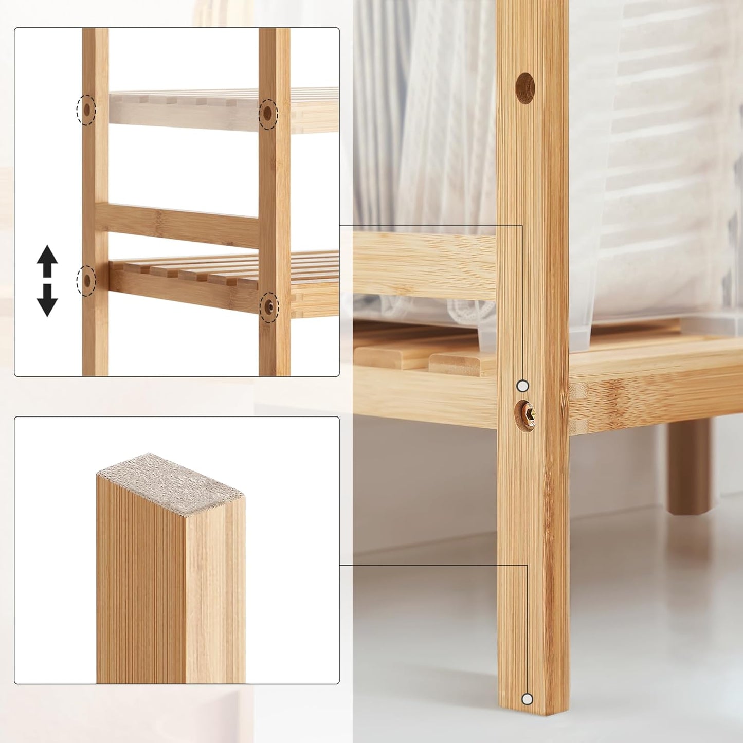 Standregal mit 3 Ablagen, Naturfarben 3 Ebenen (80H cm)