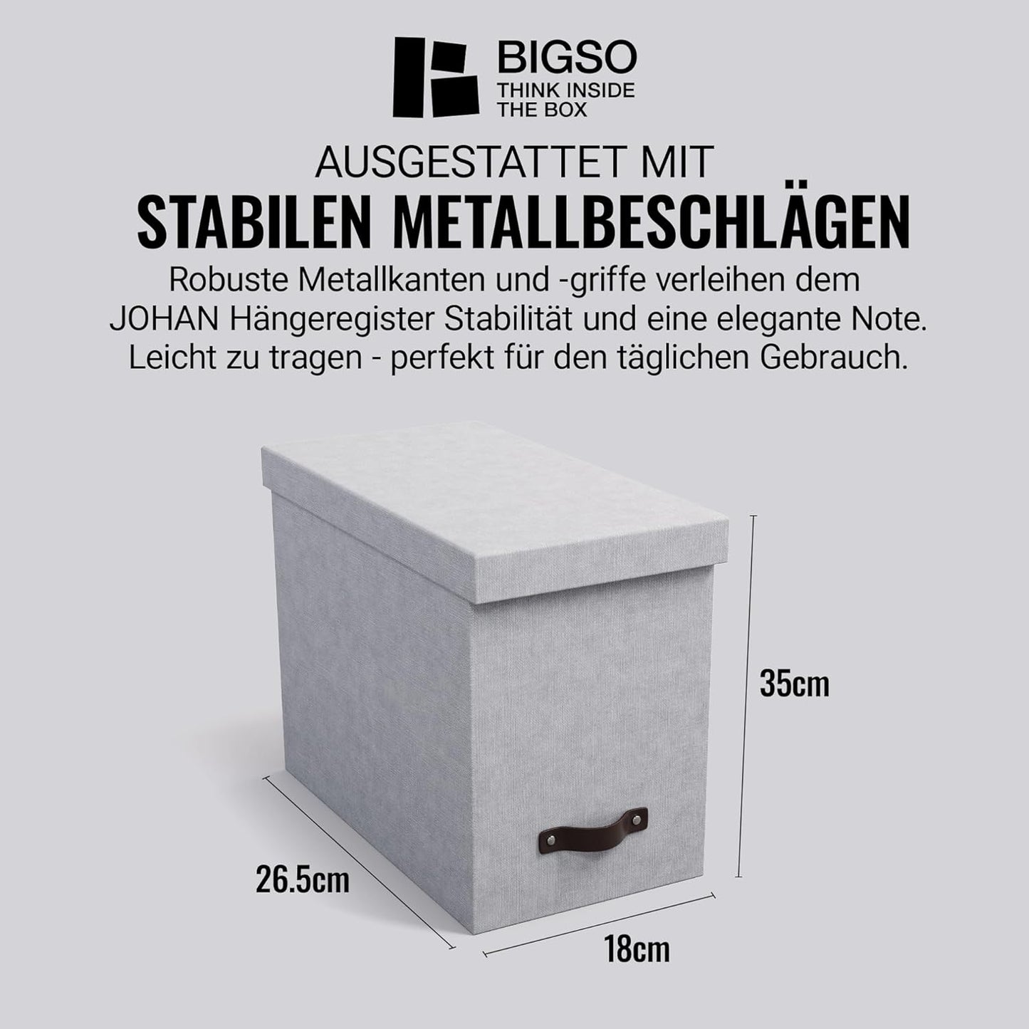 Hängeregisterbox für A4-Dokumente mit Deckel, Hellgrau Pappe