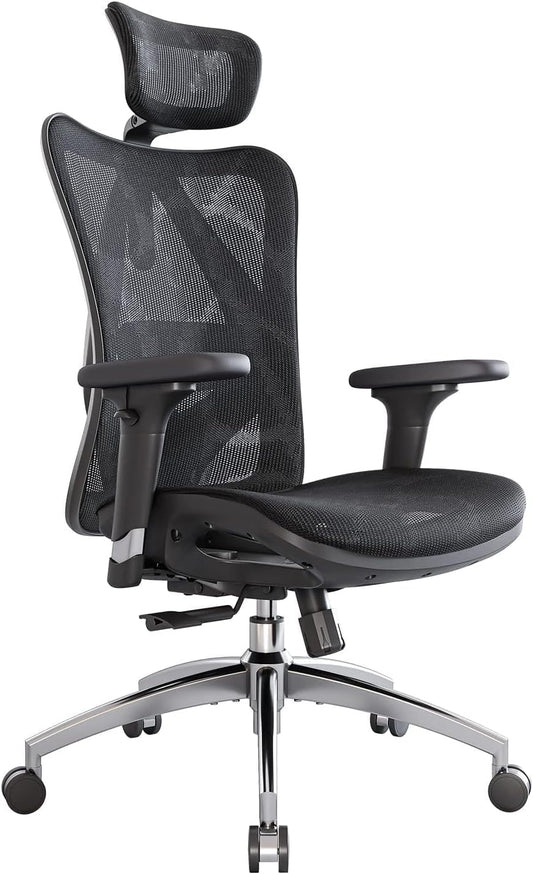 Ergonomischer Bürostuhl M57 mit 3D-Armlehnen und Lendenstütze, Schwarz M57