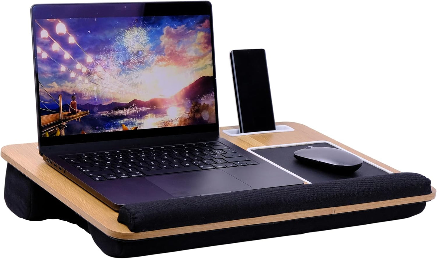 Knietablett mit Kissen & Handyhalter für Laptops, Schwarz