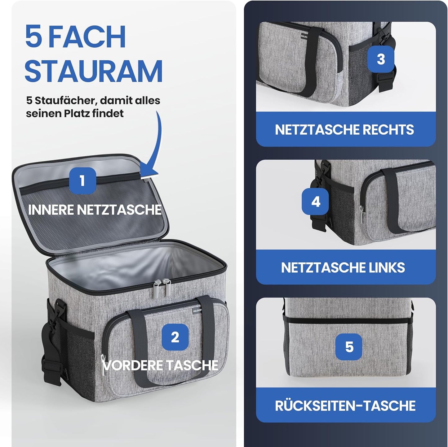 Faltbare Isoliertasche 20L, auslaufsicher & wasserdicht, Grau 20L