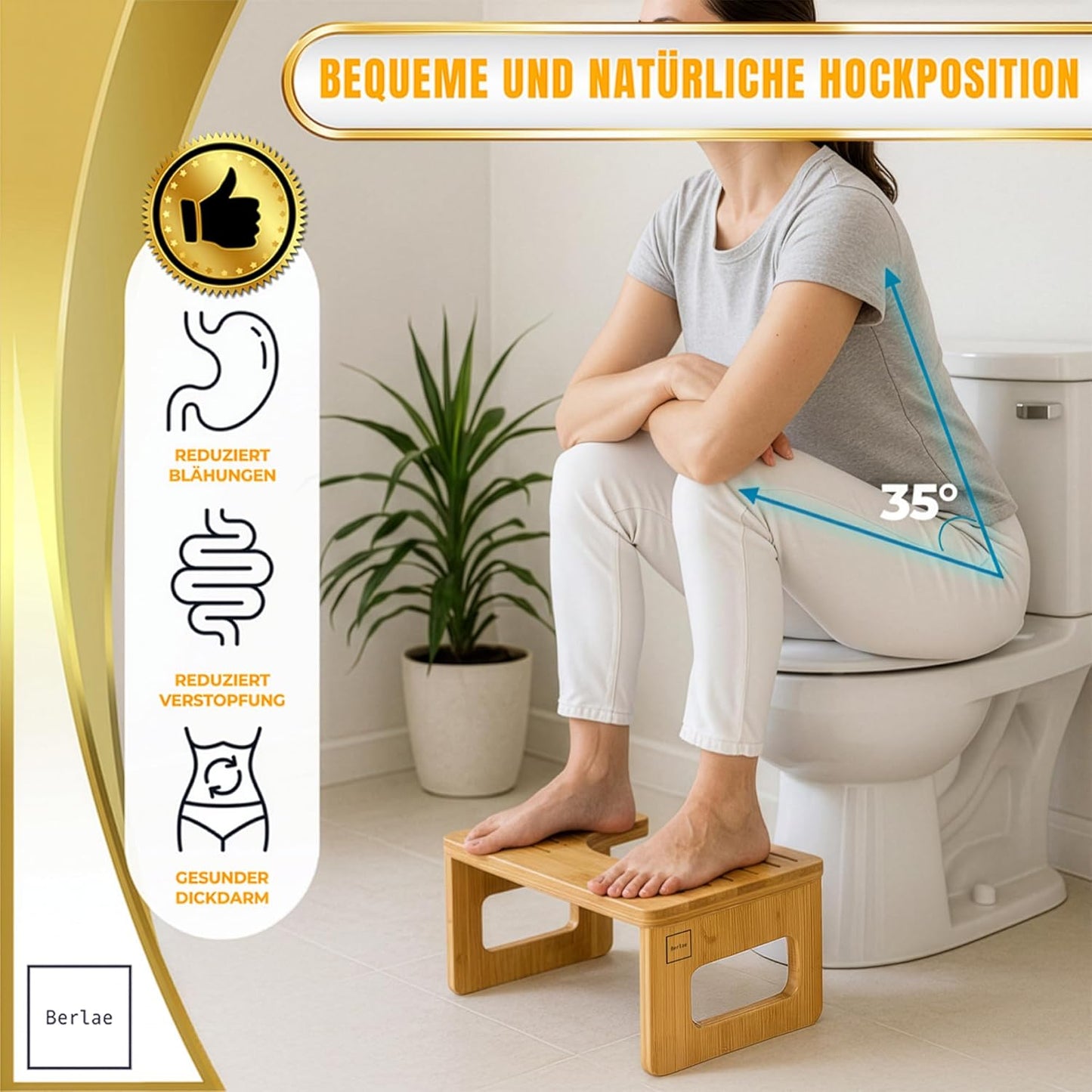 Ergonomischer Toilettenhocker, Natürliches Bambus Ohne Mat