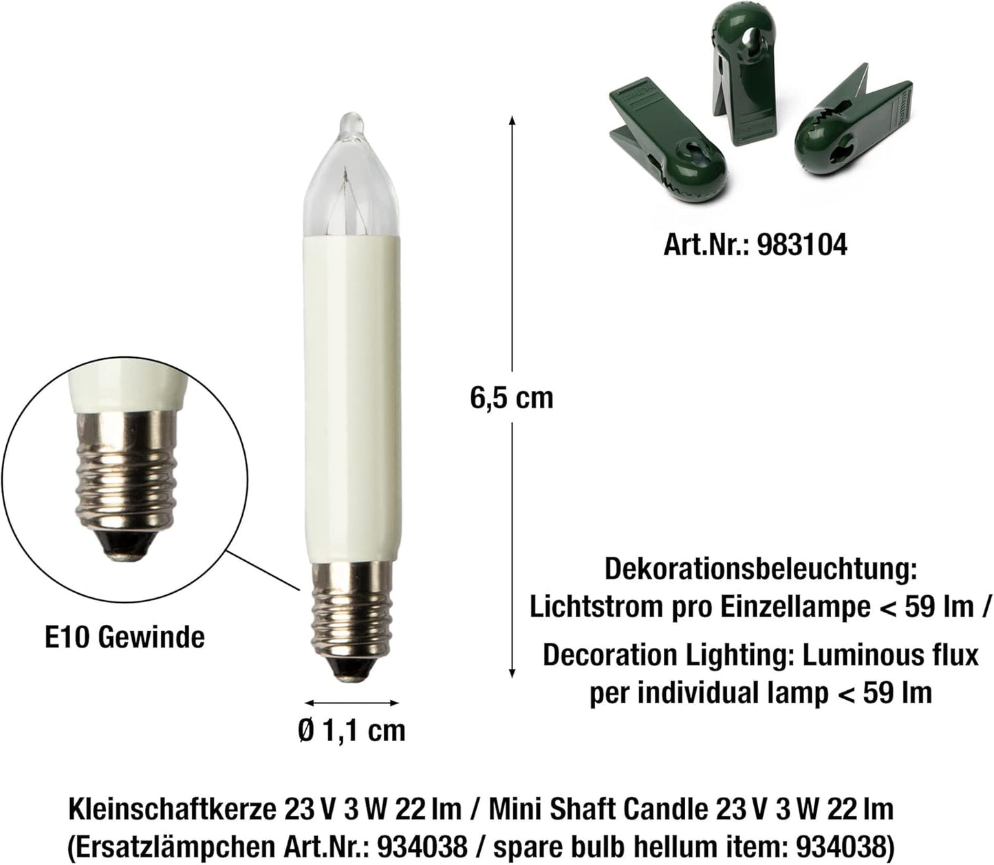 Weihnachtsbaum Lichterkette mit Clip, 10 Lichter / 6,3m beleuchtet / Weiss