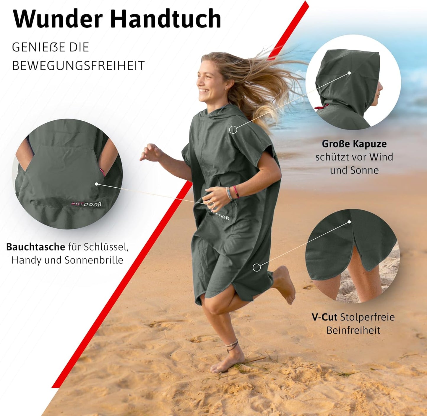 Badeponcho mit Kapuze, Medium Grün