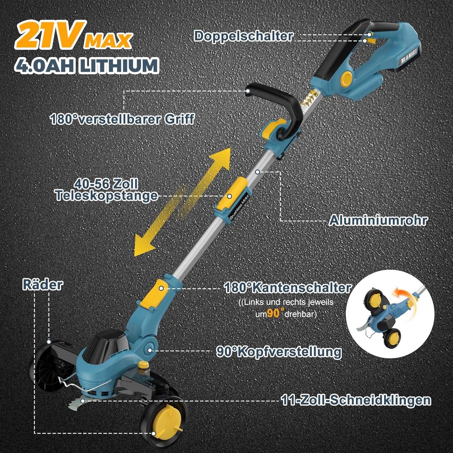 Akku Rasentrimmer 3 in 1, Blau