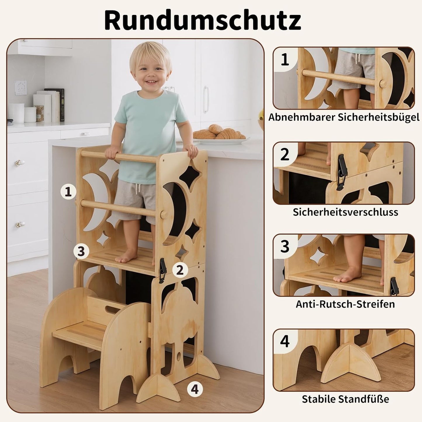 Klappbarer Lernturm mit Doppeltafel & Schreibtisch, Natur