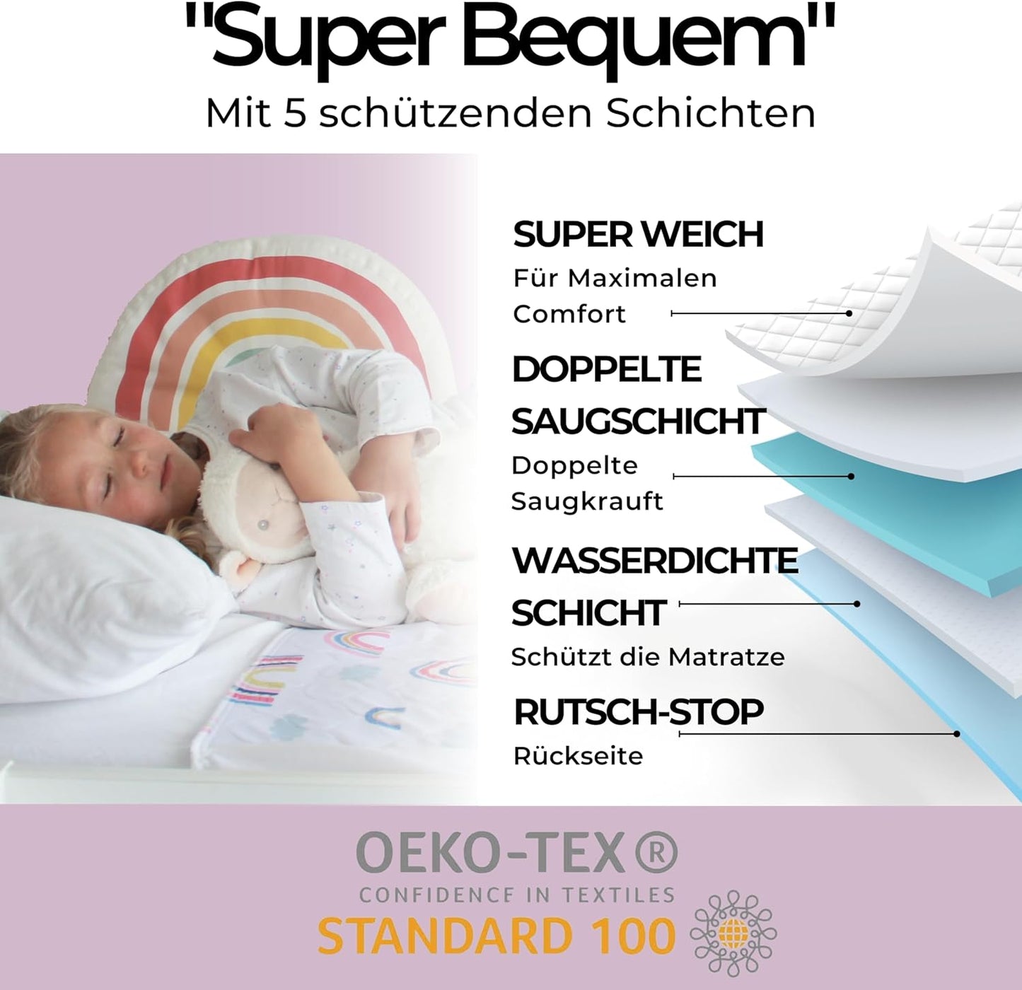Wasserdichte Bettunterlage für Kinder, Regenbogen / gross