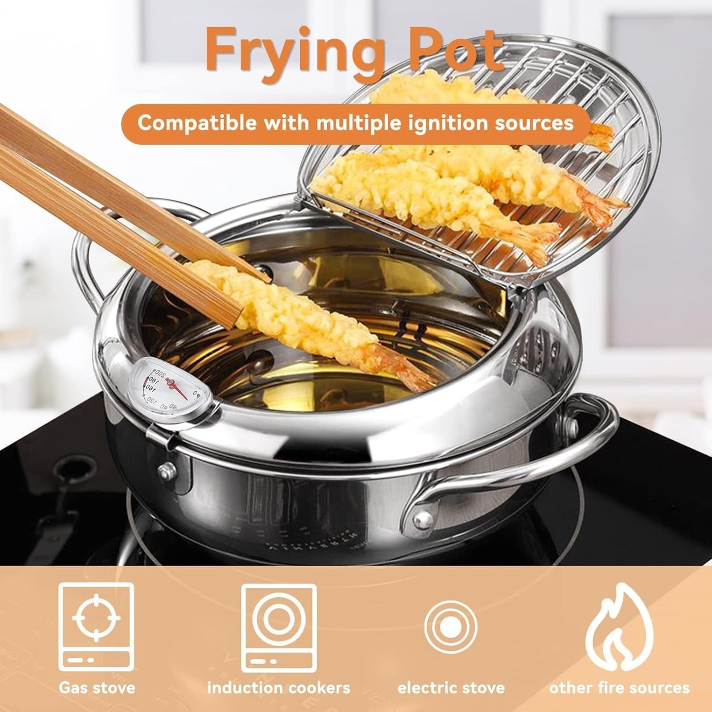 Japanischer Tempura-Frittiertopf mit Thermometer