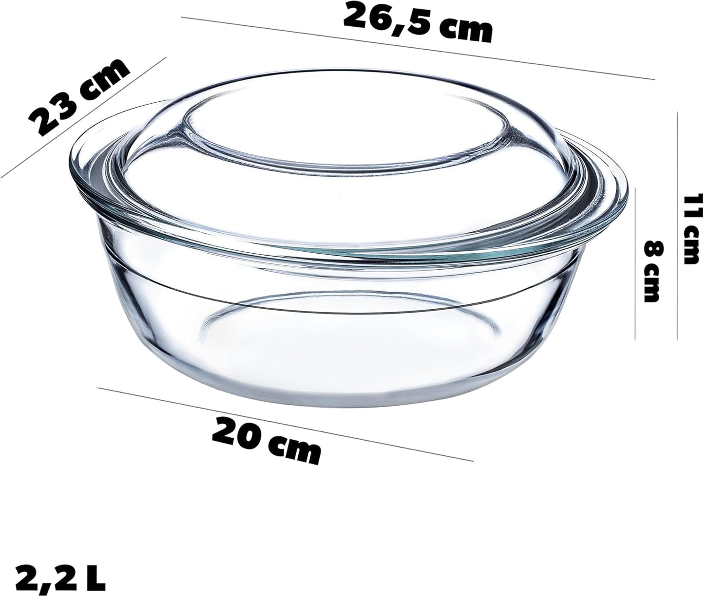 Hitzebeständige Auflaufform mit Deckel, 2,2 L