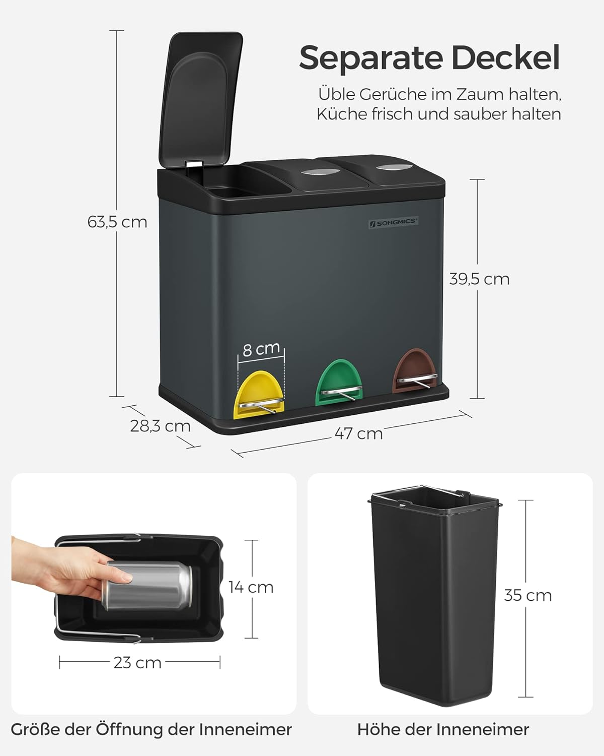 Mülltrennsystem, anthrazit