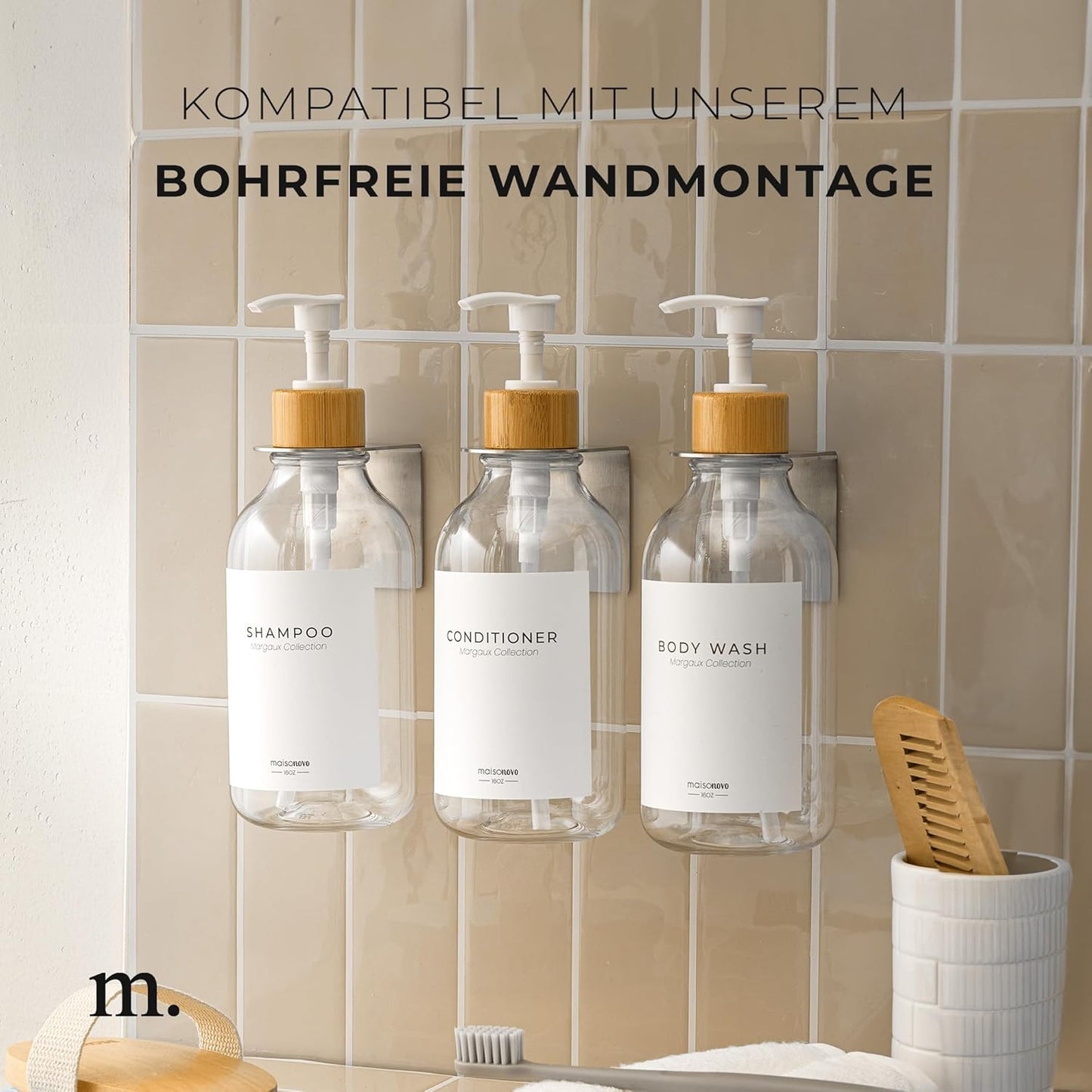 3er-Set Shampoo- und Seifenspender, Bambus Klar 3er-set