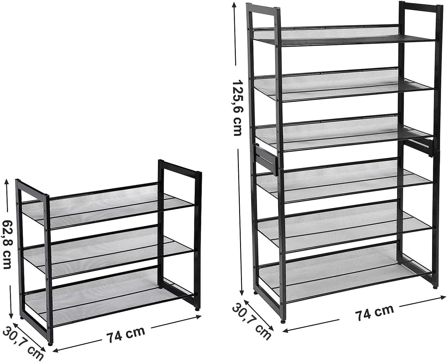 3-stufiges Schuhregal Entry, verstellbar, stapelbar, Schwarz 3 Ebenen