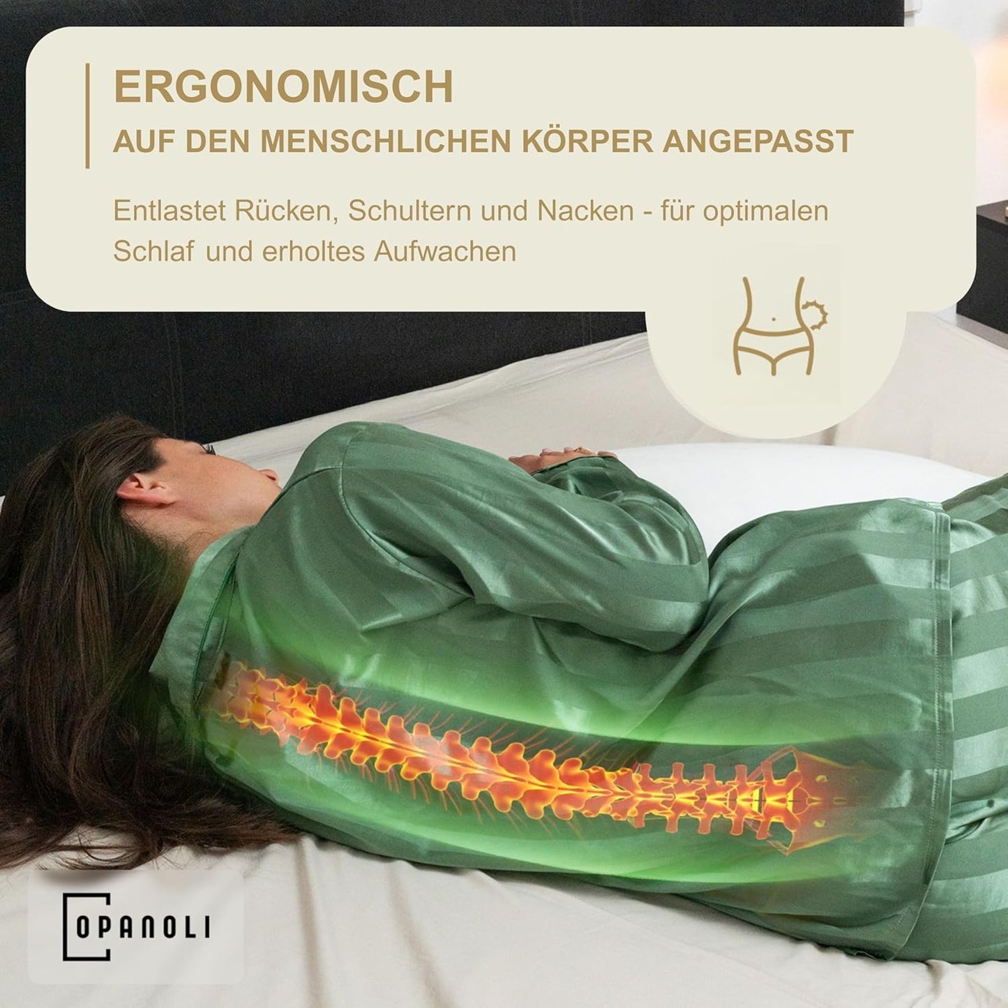 Ergonomisches Seitenschläferkissen, individuell befüllbar, Weiss Kissen + Bezug