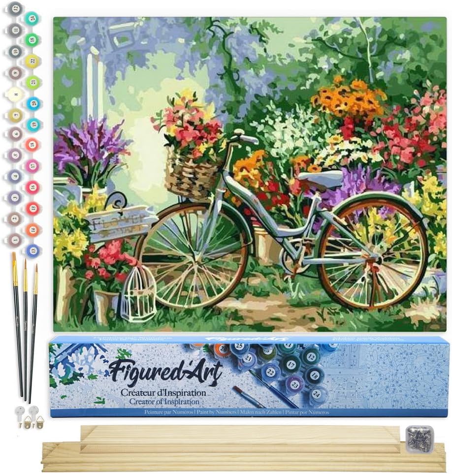 Malen Nach Zahlen - Blumen und Fahrräder, Blumen und Fahrräder 40x50cm Mit Keilrahmen (nicht gespannt)