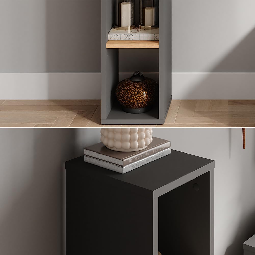 Standregal Orlando mit Stauraum, Anthrazit/Goldkraft Eiche 80 x 21 cm