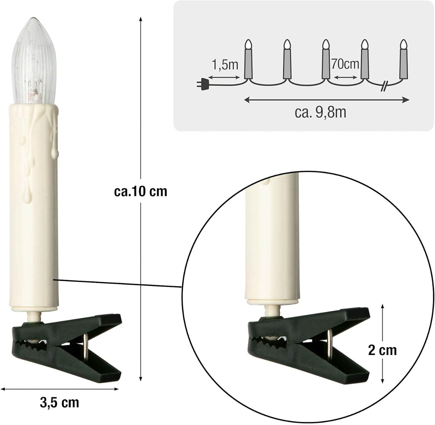 Christbaumkerzen, 15 Lichter / 9,8m beleuchtet 2