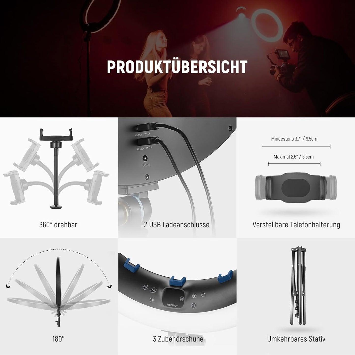 RGB Ringlicht mit Ständer und App-Steuerung, RGB Ringlicht
