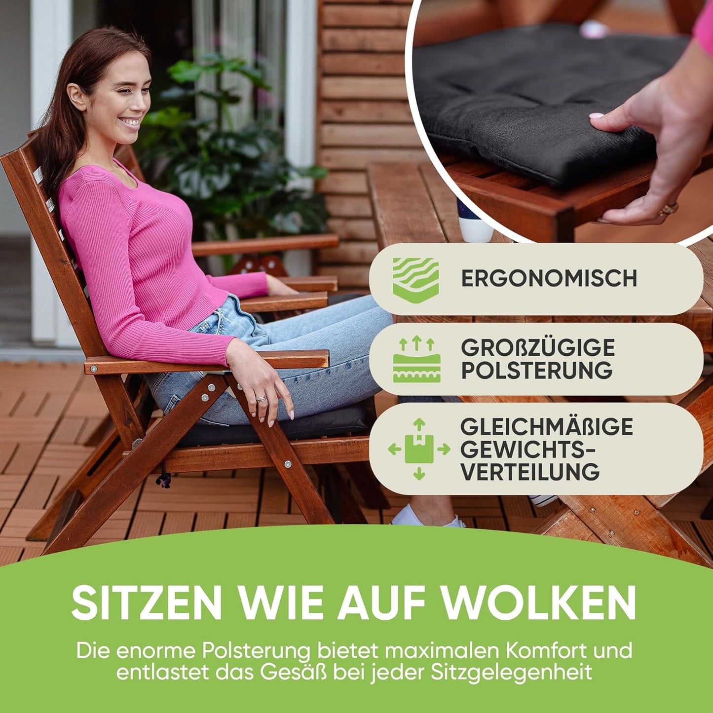 Sitzkissen-Set mit Haltebändern, 4 Stück (1er Pack) Graphit