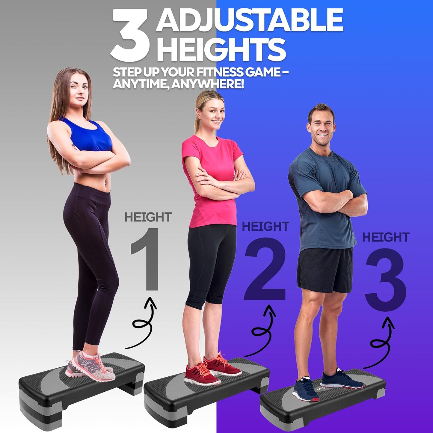 Höhenverstellbarer Aerobic Stepper, bis 120 kg belastbar, 3 Livelli