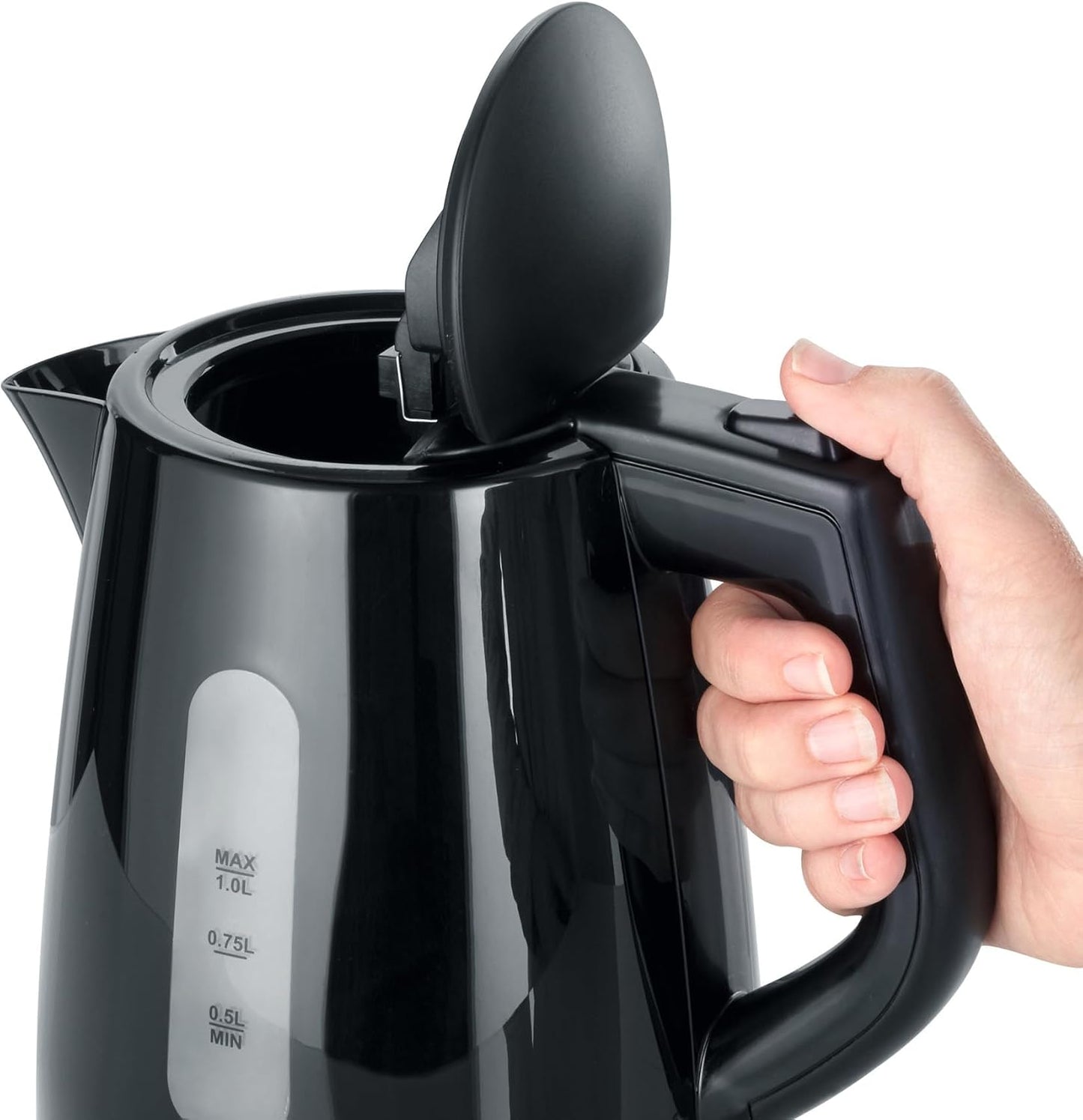 Wasserkocher mit Kalkfilter, 1L, 2200W, WK 3410, Schwarz