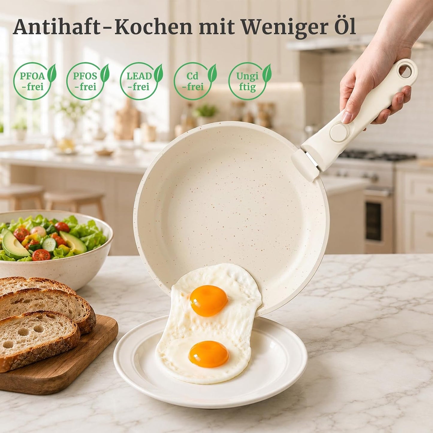 21-teiliges Kochgeschirrset mit abnehmbarem Griff, Weiss