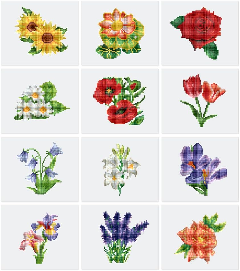 Diamond Painting Mini Serie Blumen, 12 Stück á 15x18 cm, Blumen PROBLEMYOUMUSTCHECK