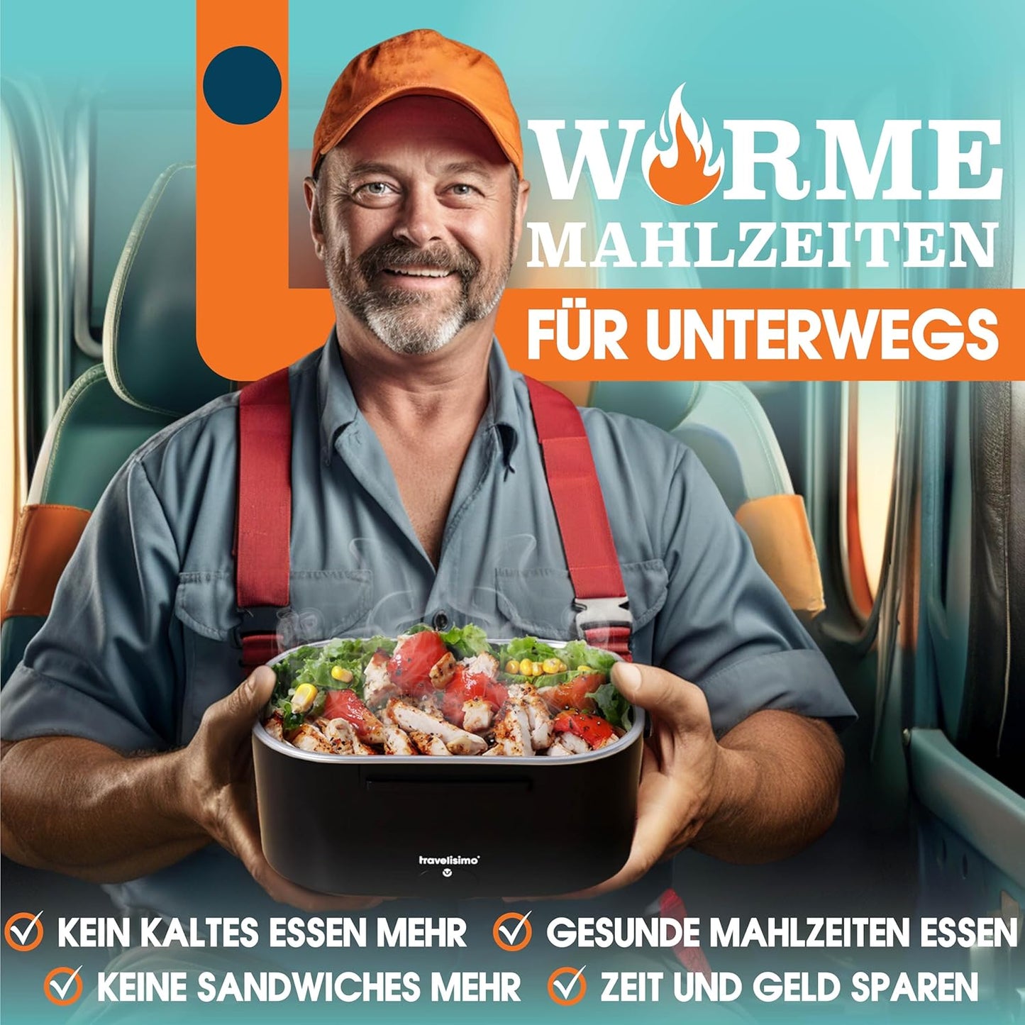 3-in-1 Lunch Box mit Aufwärmfunktion, Neon Blau
