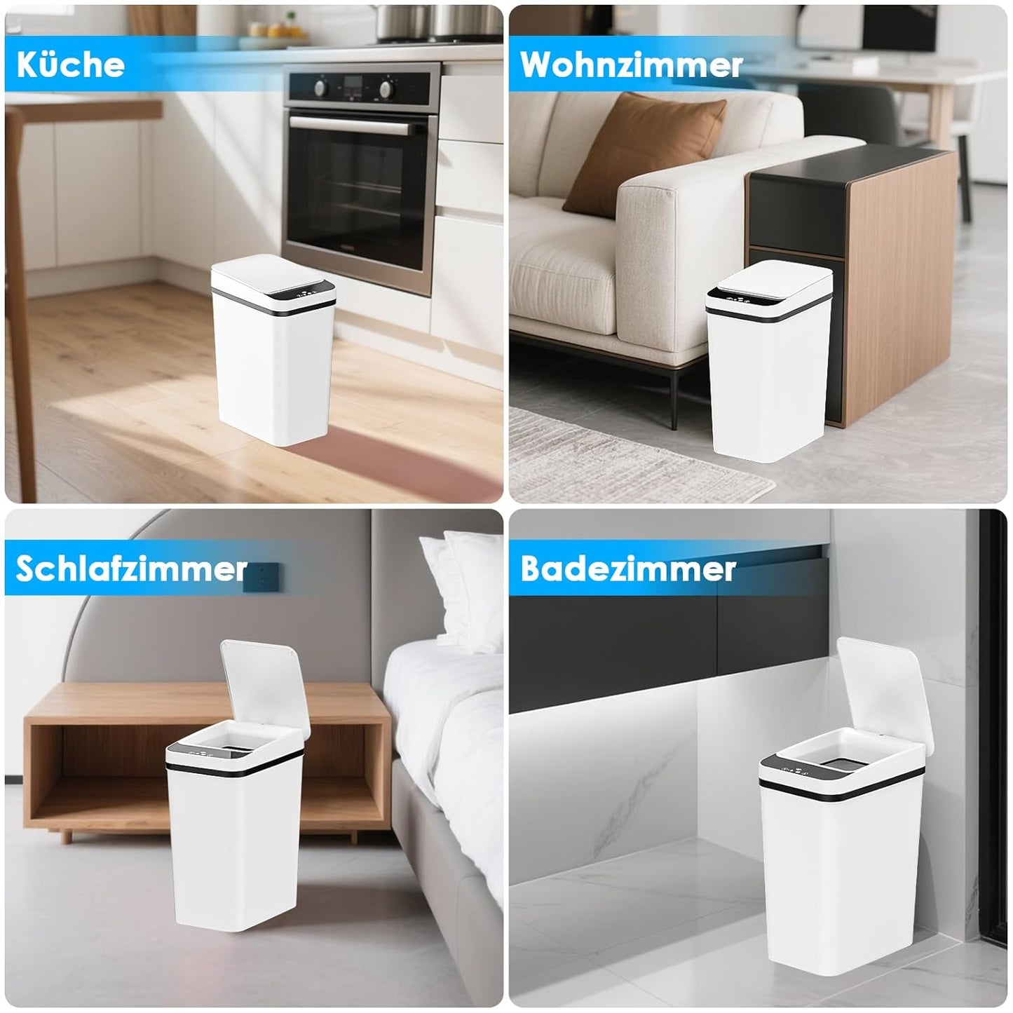 Mülleimer-Set mit Sensor, Weiß