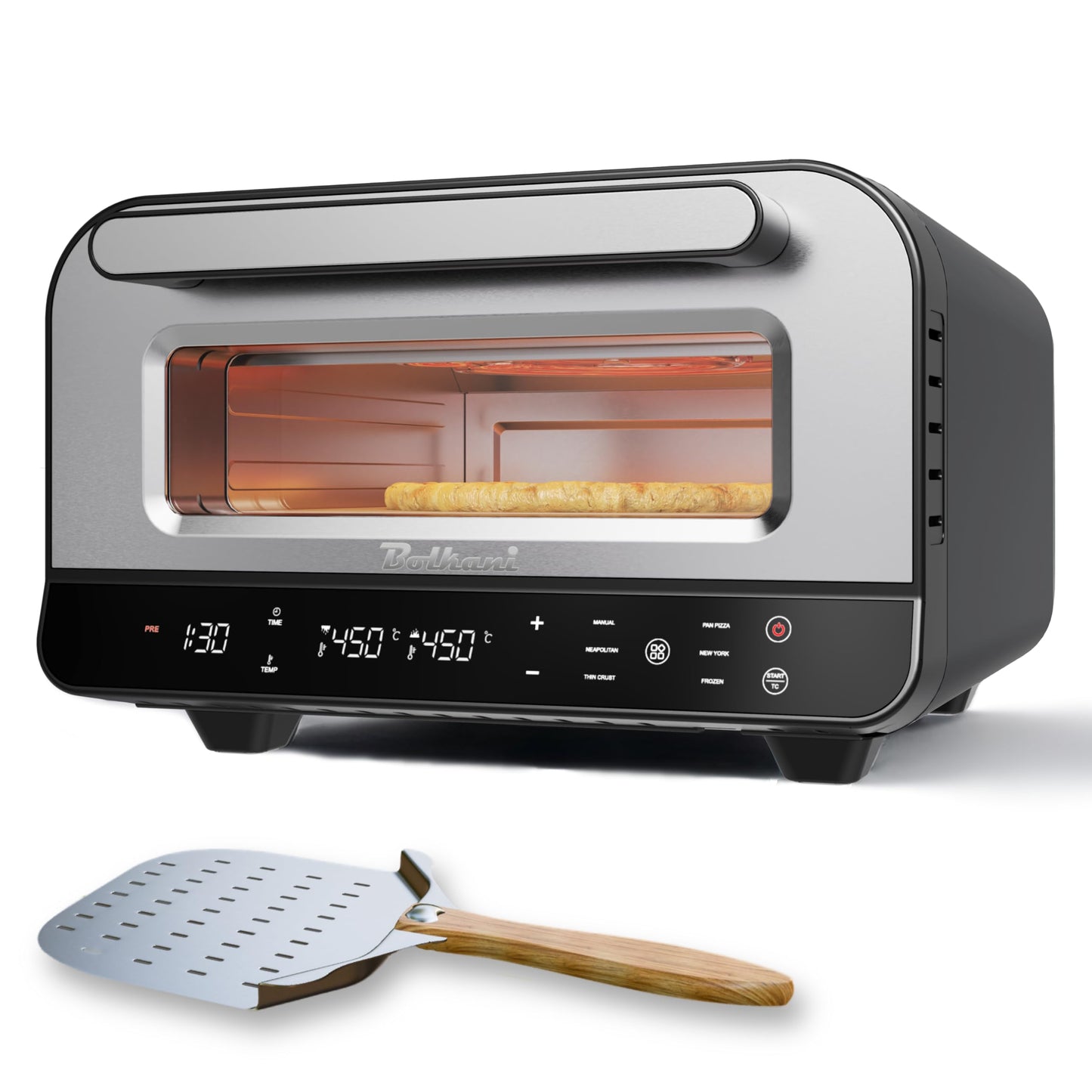Elektrischer Pizzaofen mit Pizzastein & Timer, Schwarz