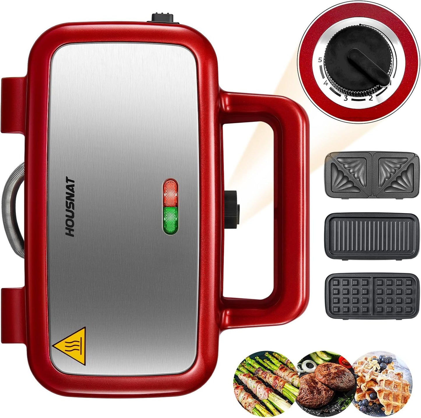 Sandwichmaker mit Waffel- und Grillfunktion, Rot