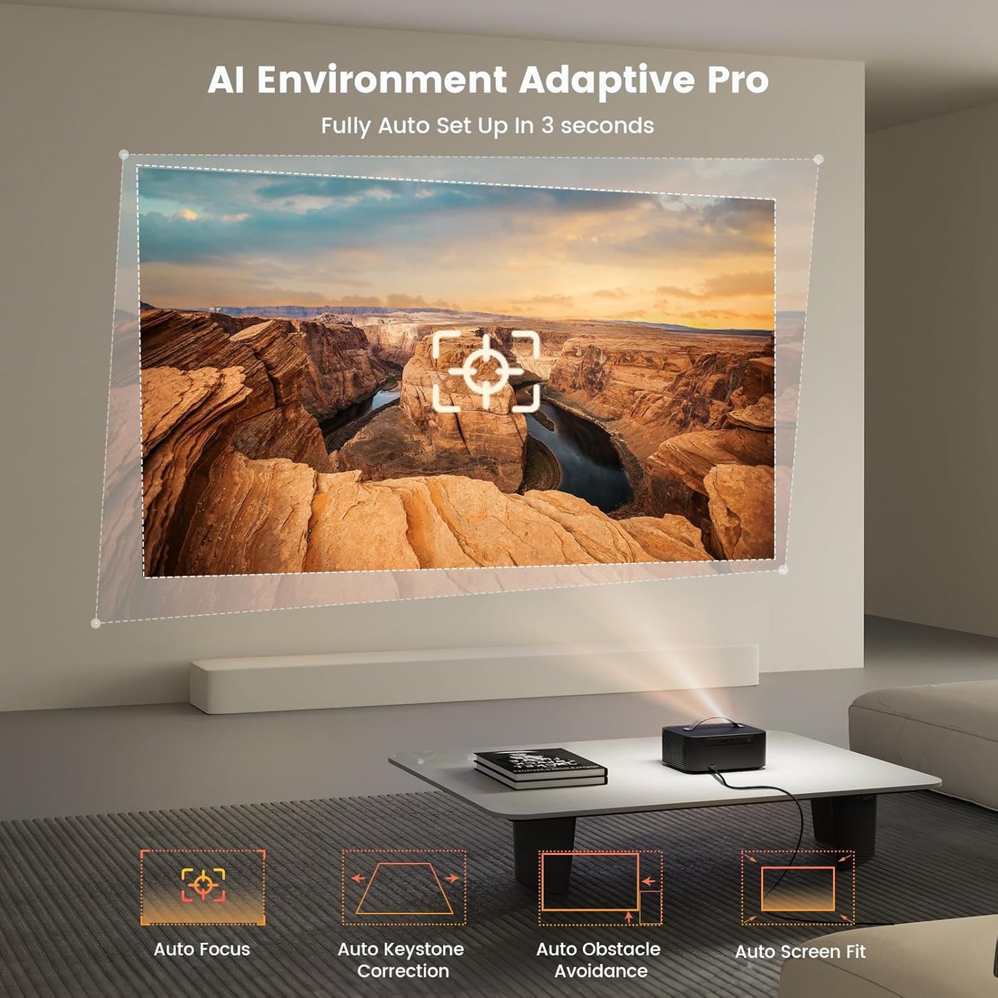 4K Smart Beamer mit Dolby Audio und WiFi 6, Tinten-Schwarz