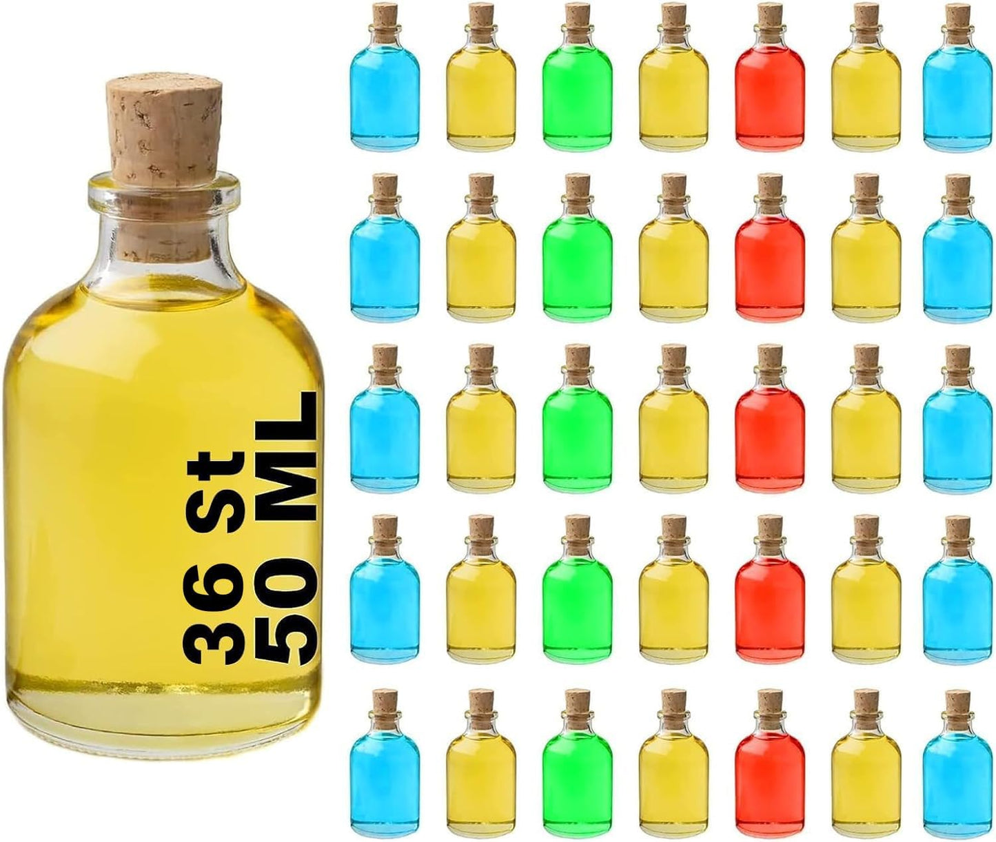 36 Mini Glasflaschen mit Korken, 50 ml 36 St
