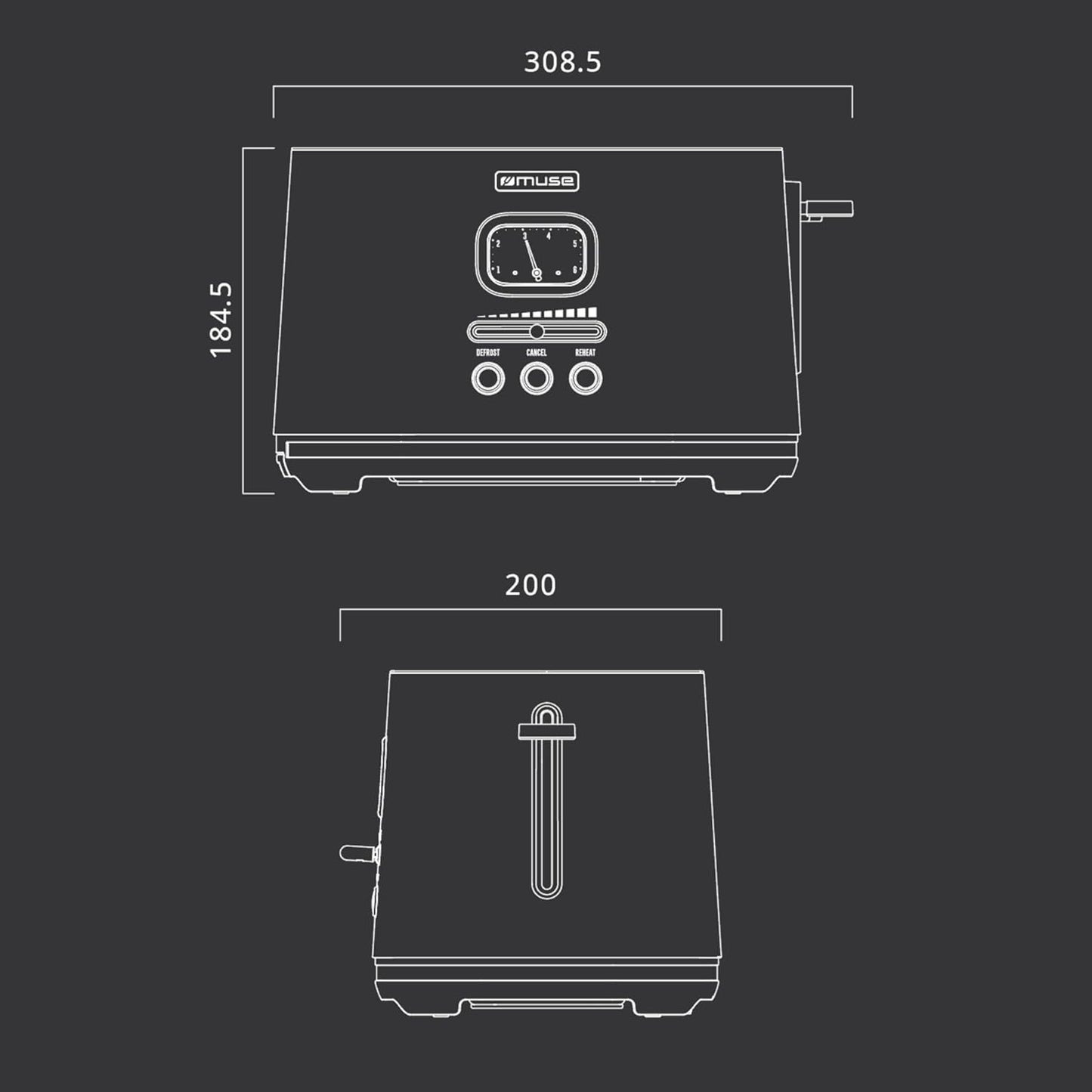 Edelstahl-Toaster im Retro-Design mit 6 Stufen, Schwarz