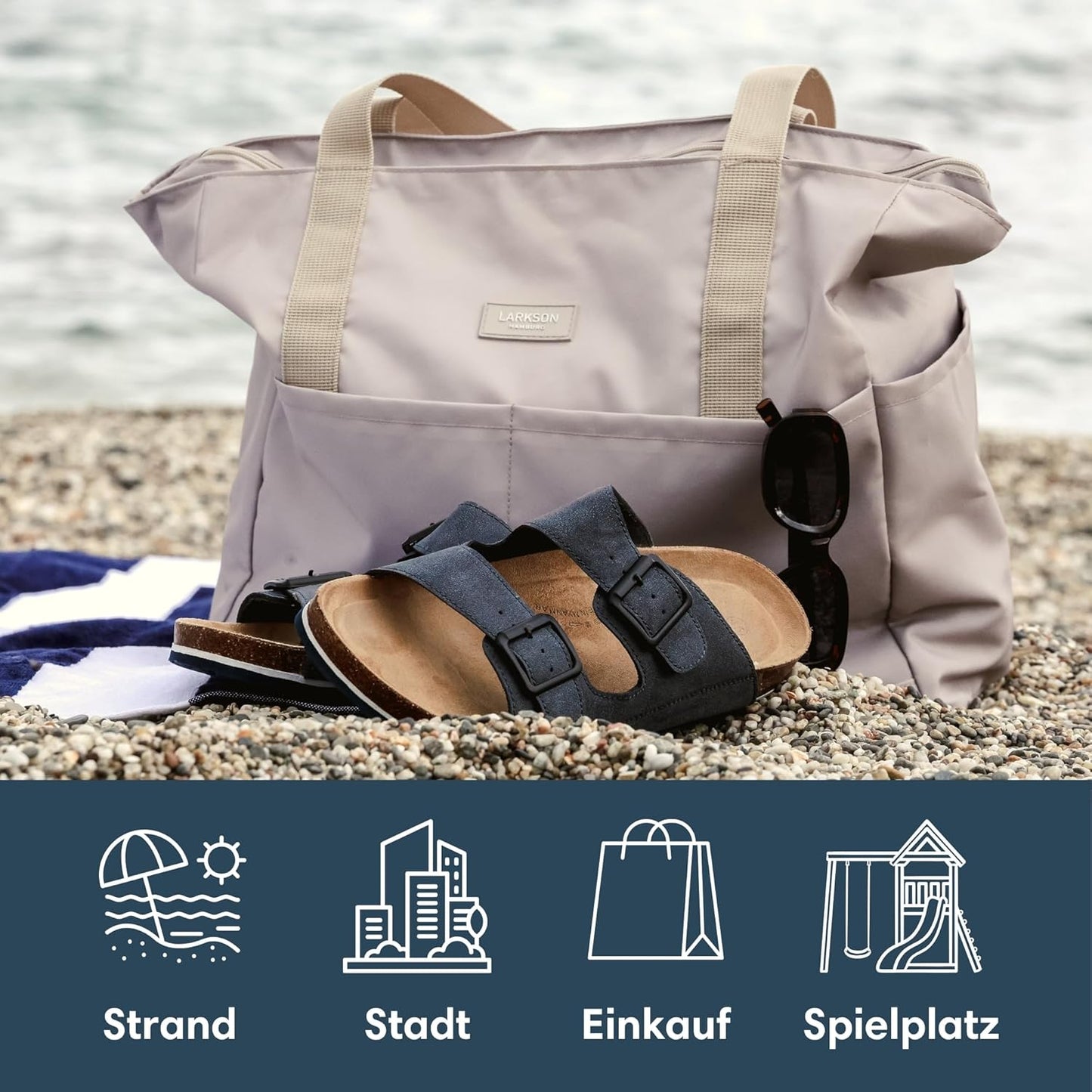 Strandtasche Linn mit Reissverschluss, Gelb - Gestreift