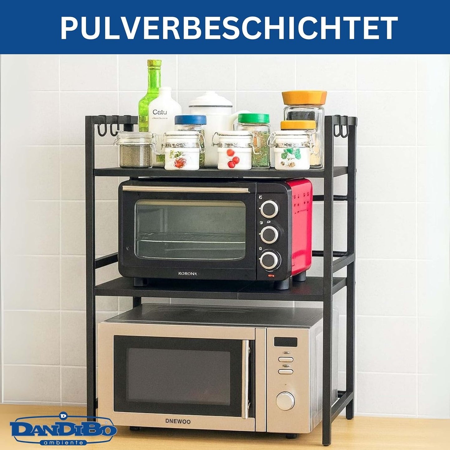 Verstellbares Mikrowellenregal 3-stufig, Schwarz 3 Stufig / Höhe 78 cm