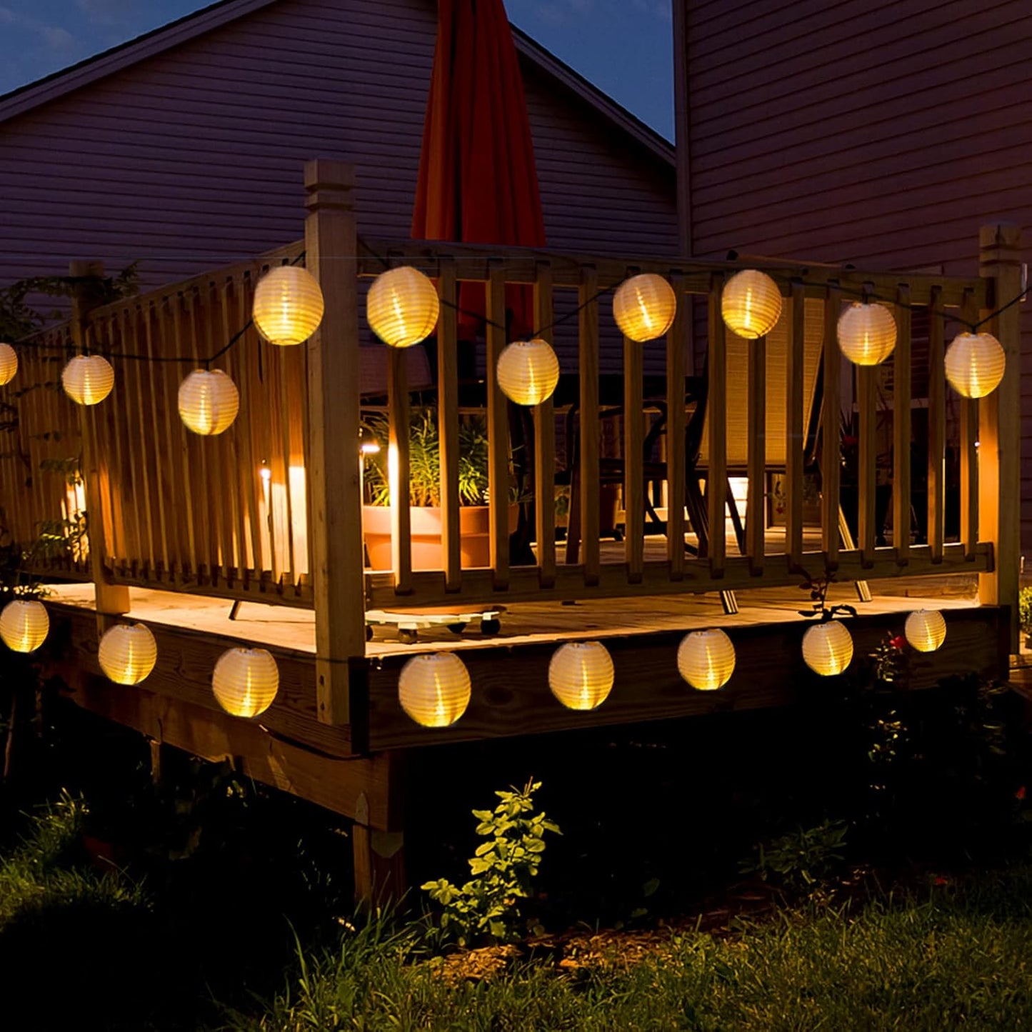 Solar-Lichterkette mit Lampions (30 LEDs), 30 LED Warmweiss