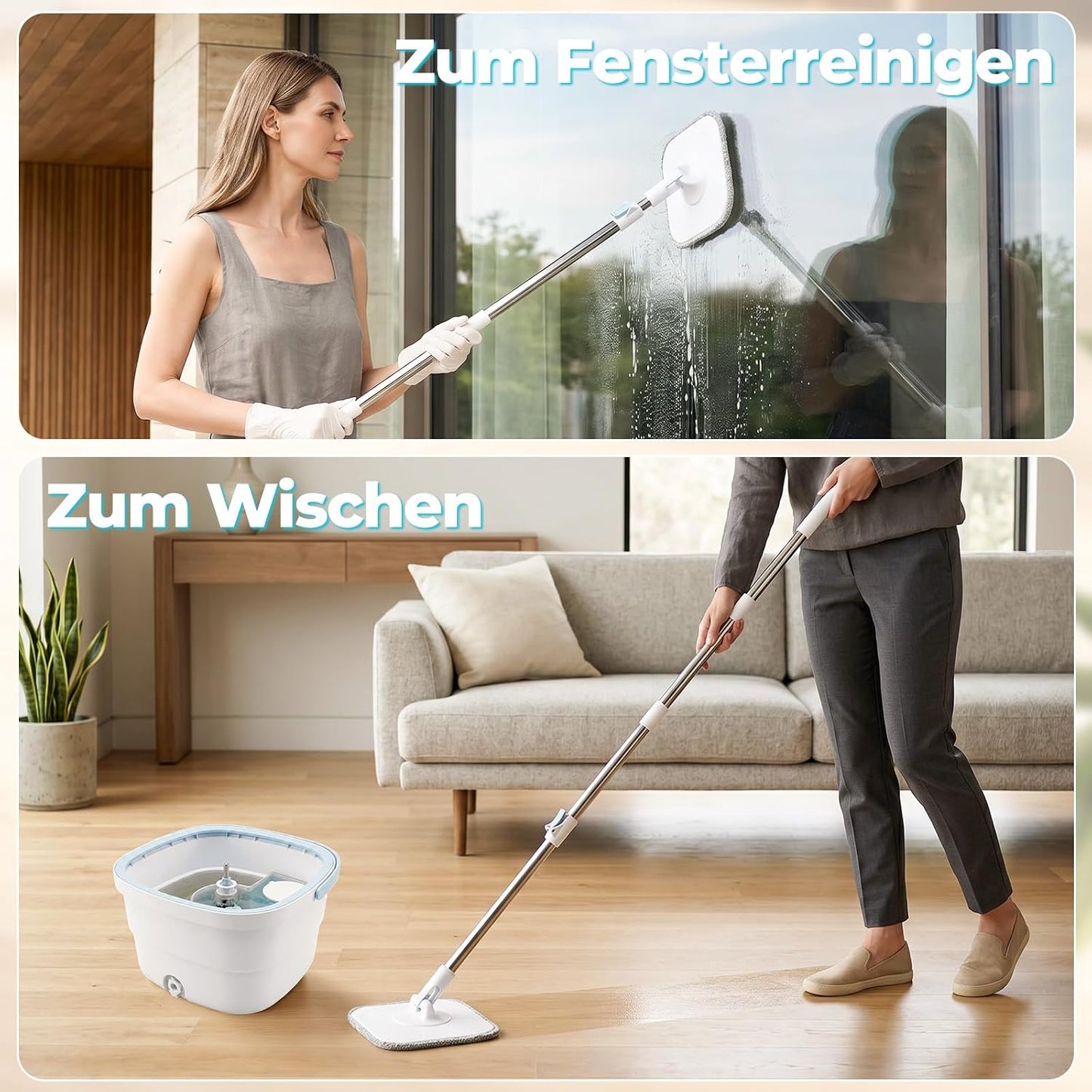 Flachmopp Set mit Doppelkammer-Eimer